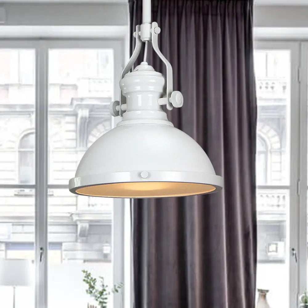 Vintage Metallic Dome Pendant Light - Black/White/Purple Finish with Glass Diffuser, 12"/16"/16.5" Dia