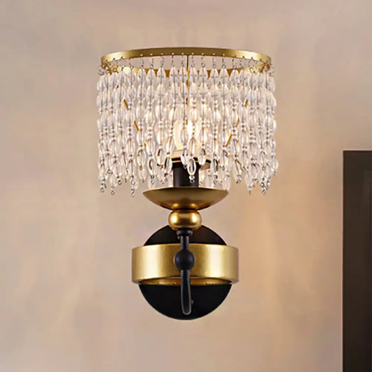 DecorBites™ DecorBites™ Vintage Metallic Ring Wall Lamp with Crystal Beaded Strand - 1 Bulb Brass Bedside Lighting