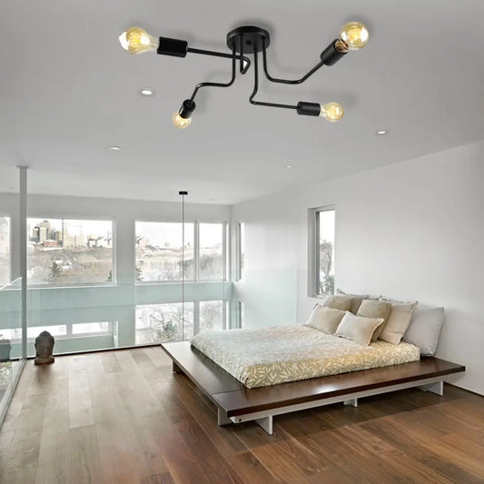 DecorBites™ DecorBites™ Vintage Metallic Semi Flush Light with Sputnik Design in Antique Brass/Black - Exposed Ceiling Flush Mount, 4/6-Light