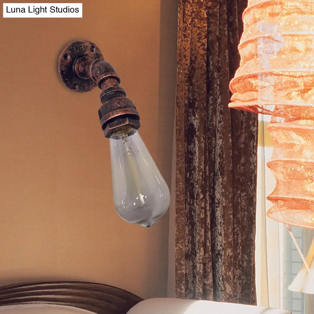 Vintage Metallic Water Pipe Wall Mount Lamp Sconce - 1 Light Rustic Stairway Lighting