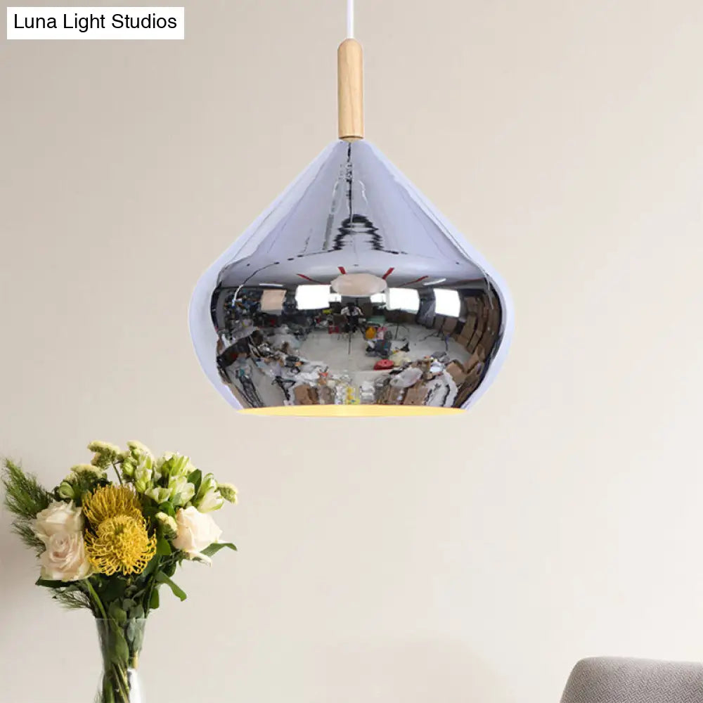 Vintage Metallic Wood Hanging Pendant Light with Mirror Ball