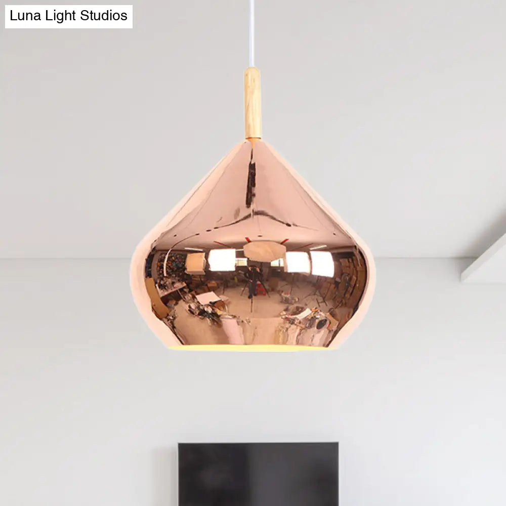 Vintage Metallic Wood Hanging Pendant Light with Mirror Ball