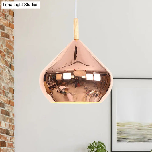 Vintage Metallic Wood Hanging Pendant Light with Mirror Ball