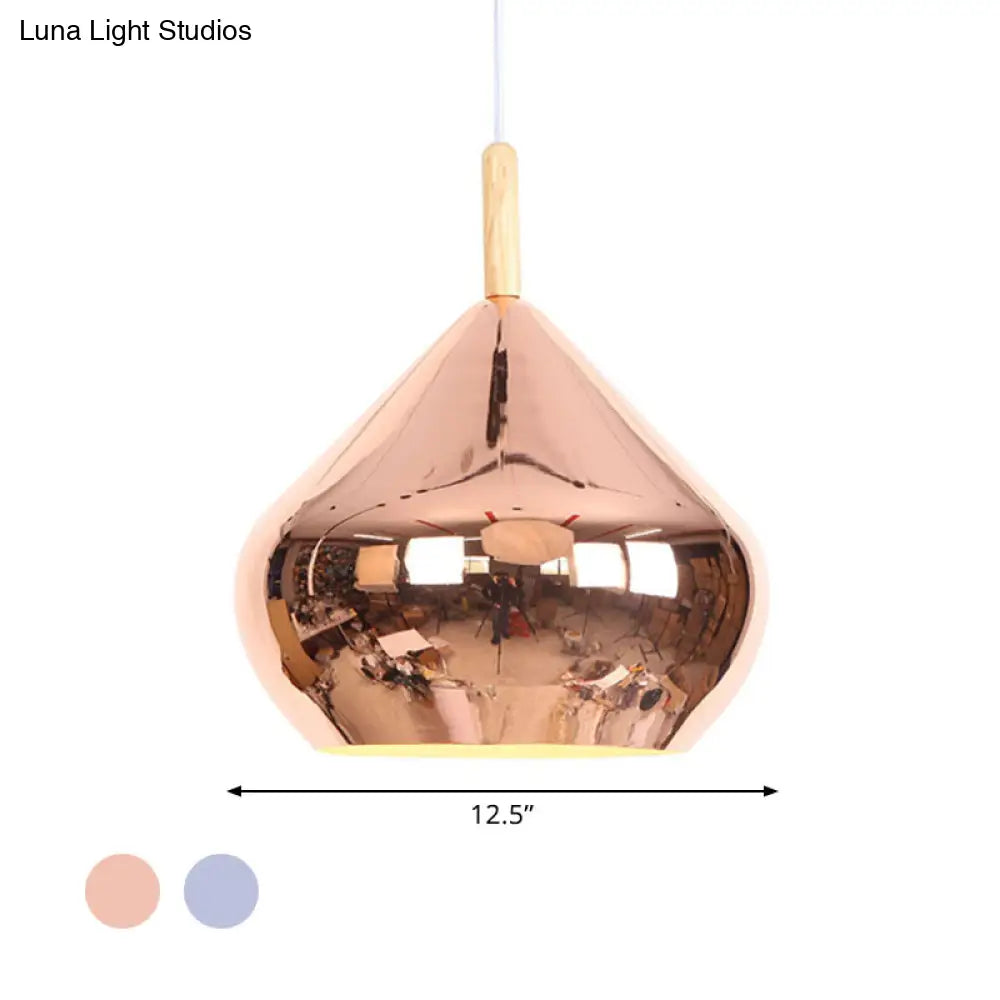 Vintage Metallic Wood Hanging Pendant Light with Mirror Ball