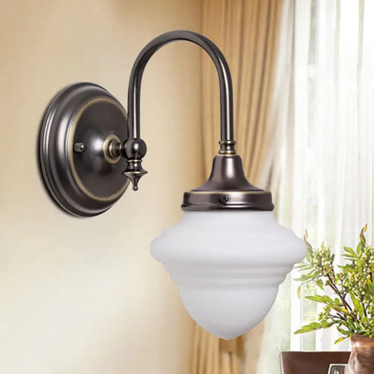 Vintage Milk Glass Gooseneck Bedroom Sconce with Black Wall Mount