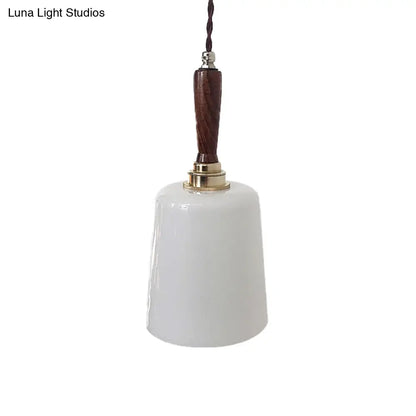 Vintage Milk White Glass Bell Hanging Light Kit - Brown Ceiling Suspension Lamp with 1 Bulb