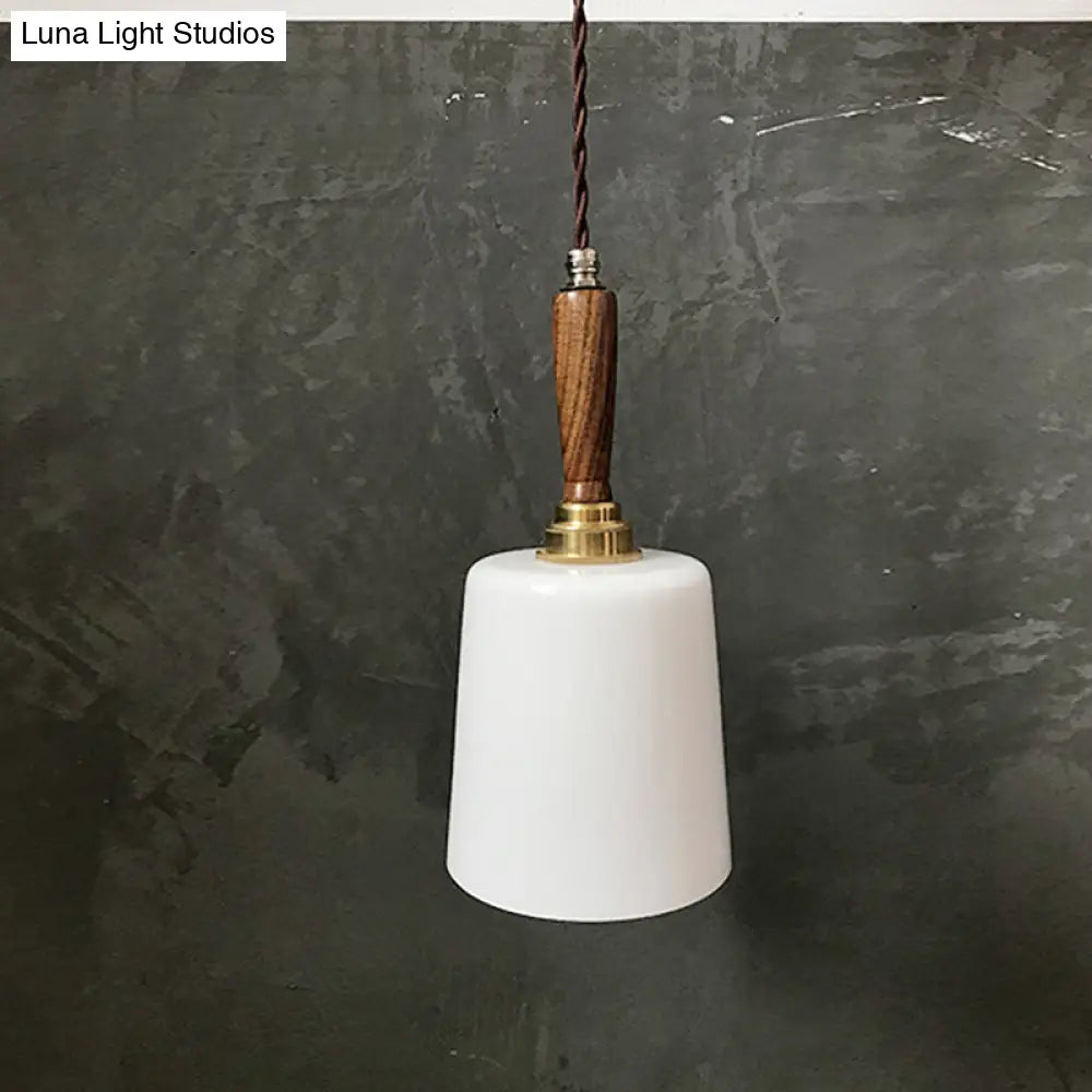 Vintage Milk White Glass Bell Hanging Light Kit - Brown Ceiling Suspension Lamp with 1 Bulb