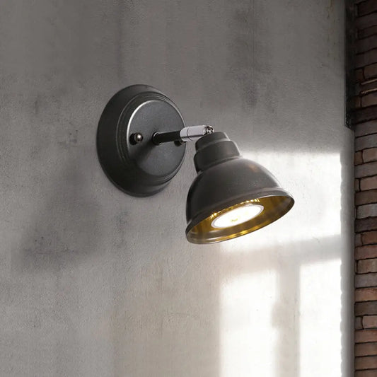 Vintage Mini Domed Metal Wall Lamp - Rotatable 1-Light Fixture in Black