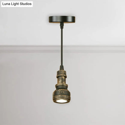 Vintage Mini Pendant Lamp with Water Pipe and Wrought Iron in Aged Brass Finish