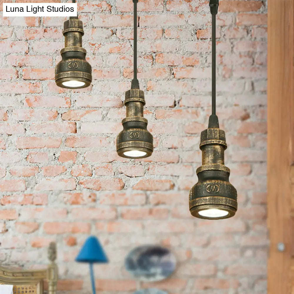 Vintage Mini Pendant Lamp with Water Pipe and Wrought Iron in Aged Brass Finish