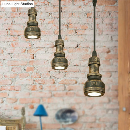 Vintage Mini Pendant Lamp with Water Pipe and Wrought Iron in Aged Brass Finish