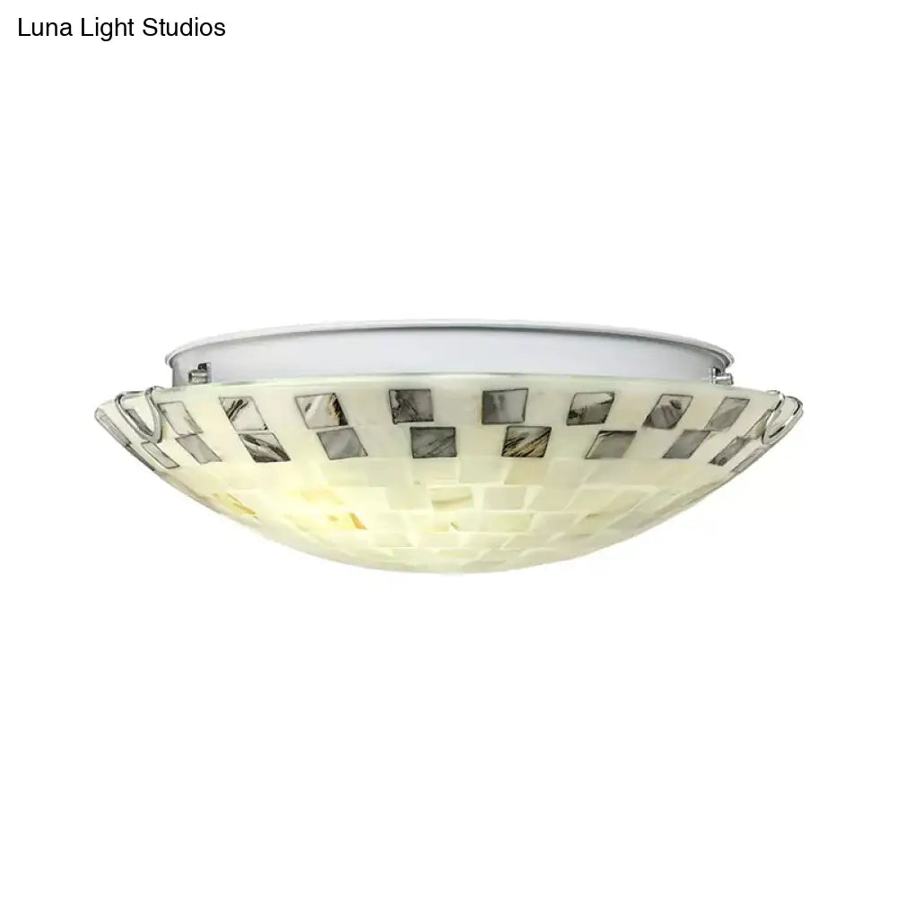 Vintage Mosaic Glass Flush Mount Ceiling Light - Beige Bowl, 1 Bulb, 12"/16"/19.5" Wide - Ideal for Dining Room