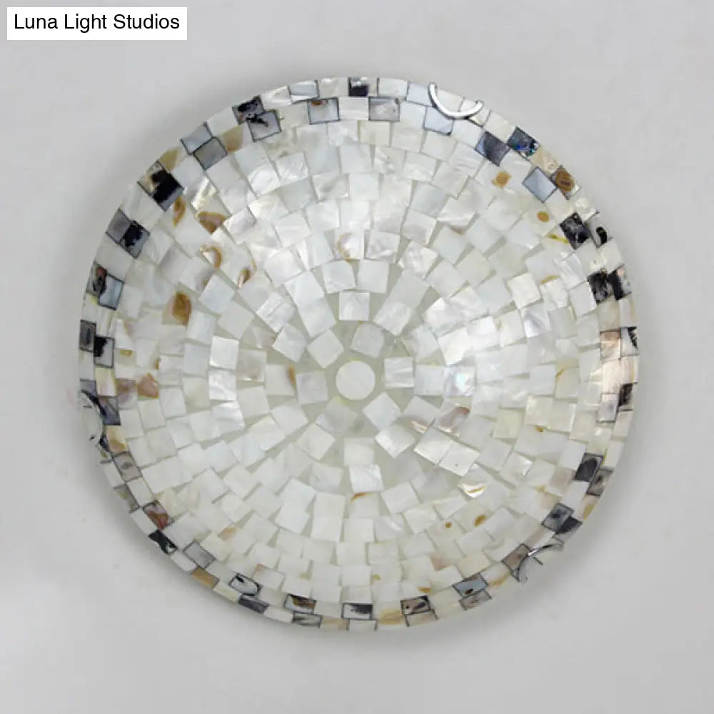 Vintage Mosaic Glass Flush Mount Ceiling Light - Beige Bowl, 1 Bulb, 12"/16"/19.5" Wide - Ideal for Dining Room