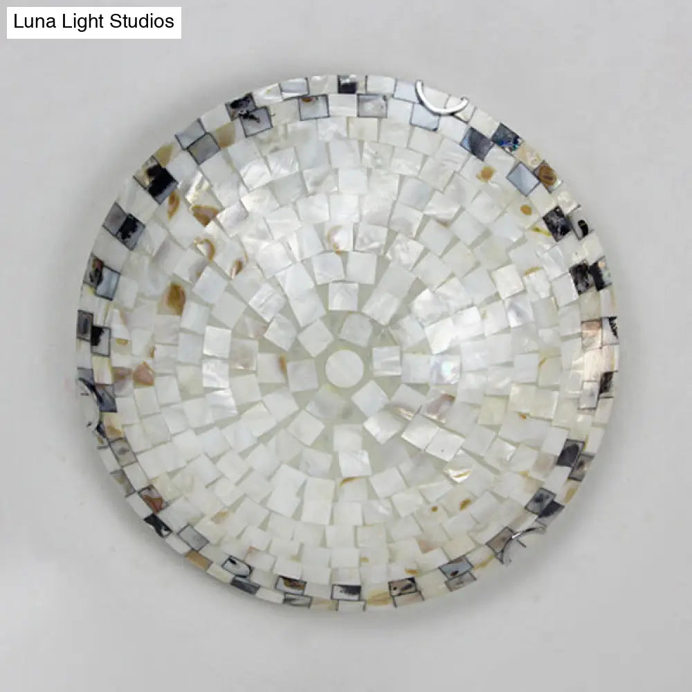 Vintage Mosaic Glass Flush Mount Ceiling Light - Beige Bowl, 1 Bulb, 12"/16"/19.5" Wide - Ideal for Dining Room