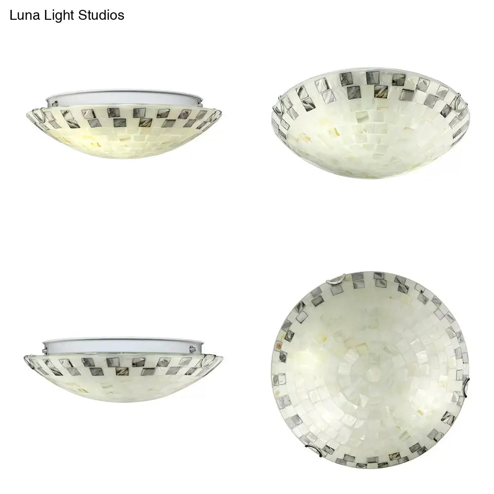 Vintage Mosaic Glass Flush Mount Ceiling Light - Beige Bowl, 1 Bulb, 12"/16"/19.5" Wide - Ideal for Dining Room