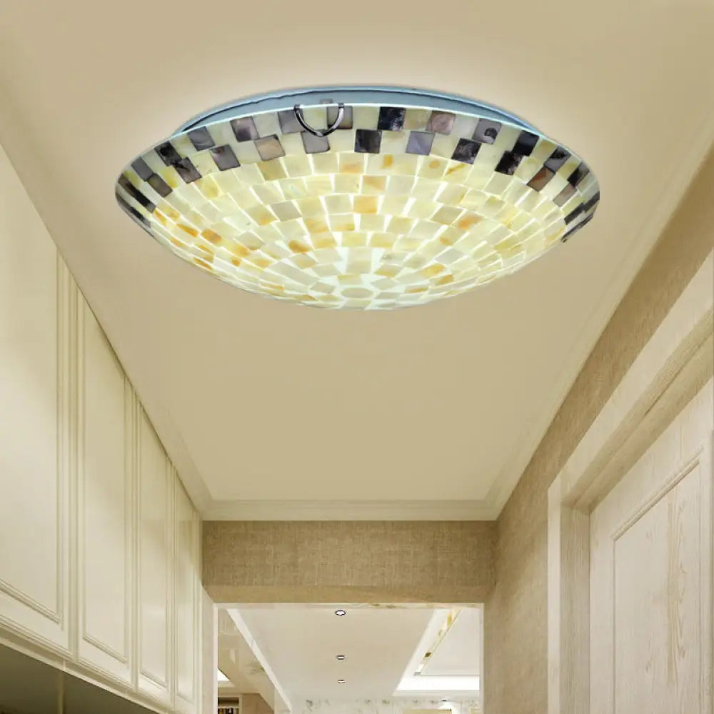 Vintage Mosaic Glass Flush Mount Ceiling Light - Beige Bowl, 1 Bulb, 12"/16"/19.5" Wide - Ideal for Dining Room