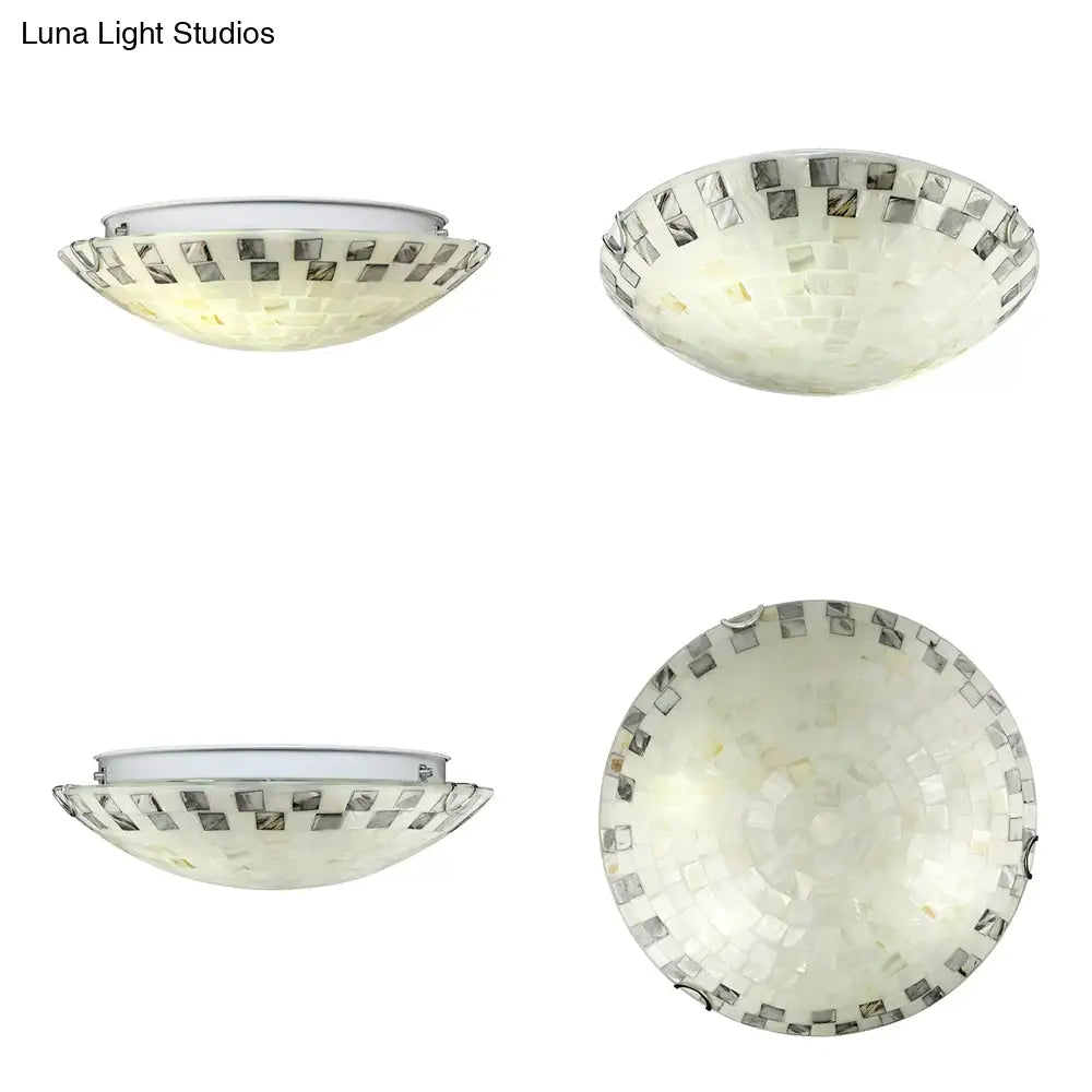 Vintage Mosaic Glass Flush Mount Ceiling Light - Beige Bowl, 1 Bulb, 12"/16"/19.5" Wide - Ideal for Dining Room