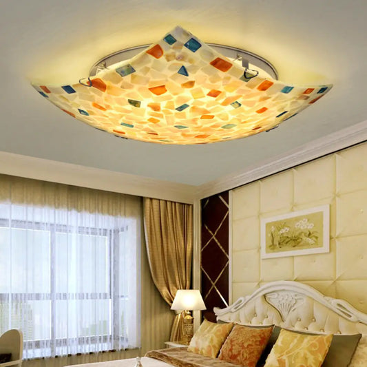 Vintage Mosaic Glass Flush Mount Ceiling Light for Living Room - Colorful Square Design