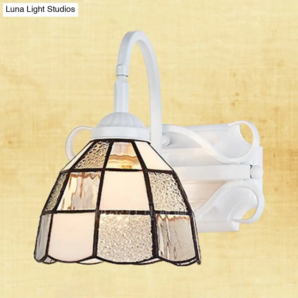 Vintage Mosaic Glass Wall Light - White Domed Fixture for Stairway