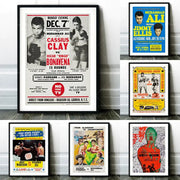 Black-framed vintage muhammad ali boxing photo print with bold red white and black text for decorbites boxing wall art