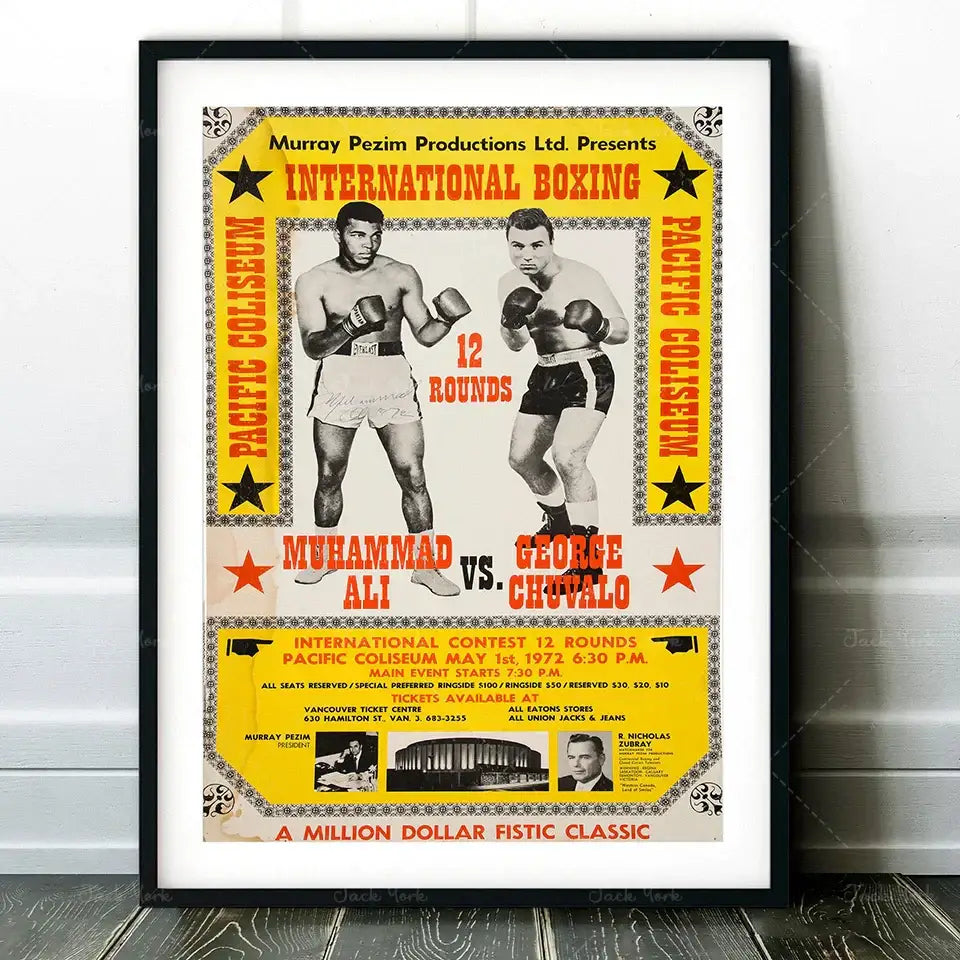 Vintage muhammad ali boxing photo print featuring 1972 framed poster, ideal decorbites boxing photo wall art decor