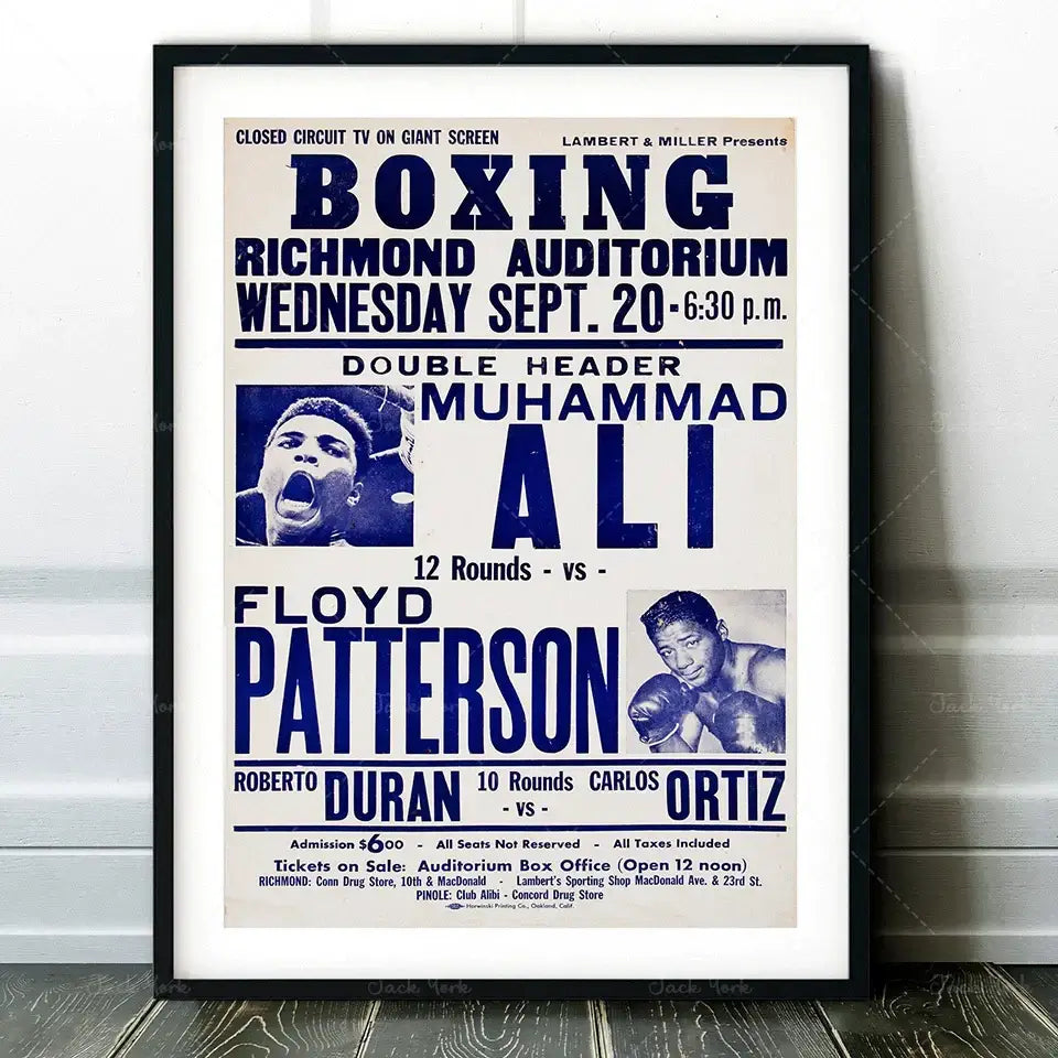 Vintage muhammad ali boxing photo print featuring blue and cream boxing photo print framed for living room decorbites boxing photo