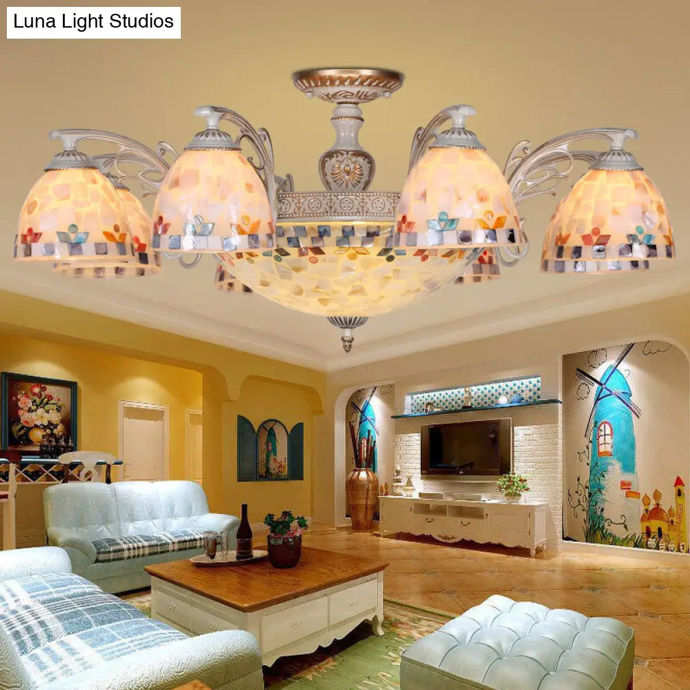 Vintage Multi-Light Chandelier with Shelly Shade for Living Room
