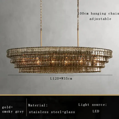 Vintage decorbites brown glass chandelier with tiered smoked glass panels and gold stainless steel chains for dining room decor