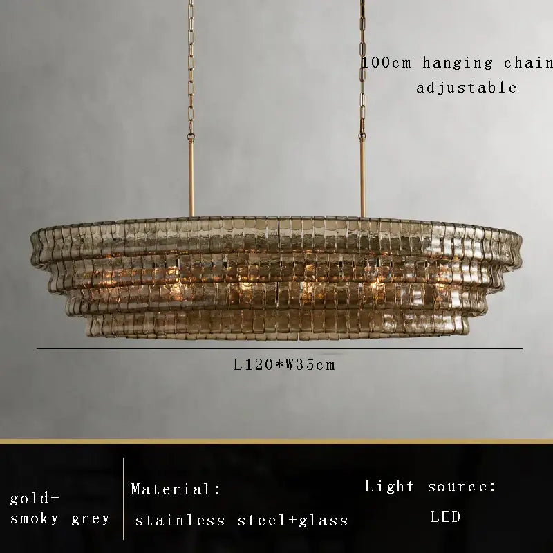 Vintage decorbites brown glass chandelier with tiered smoked glass panels and gold stainless steel chains for dining room decor