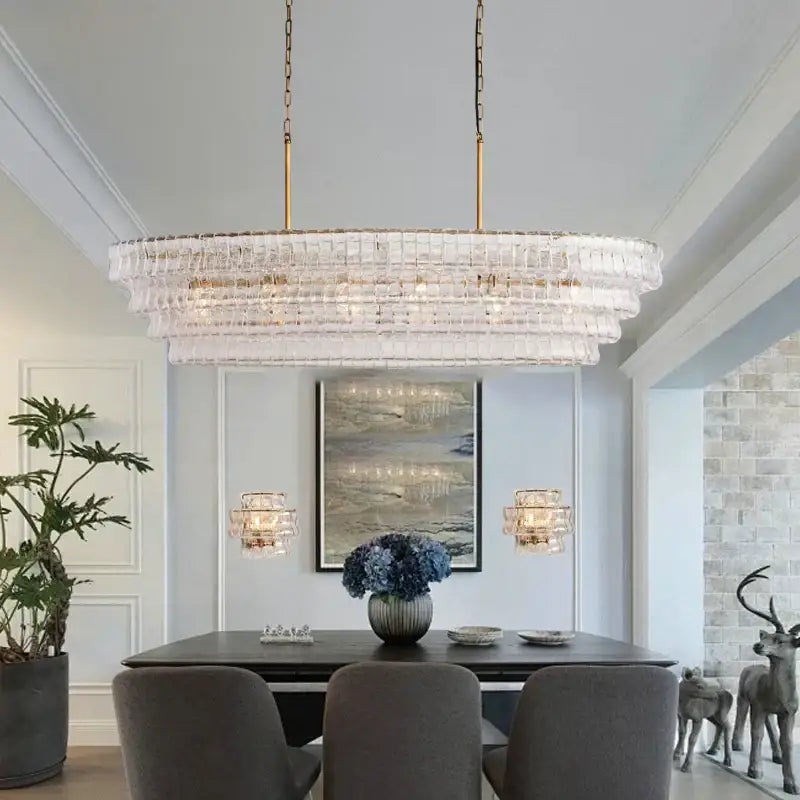 Vintage multi tier brown glass chandelier with clear crystal prisms and gold fixtures for dining room decorbites brown glass