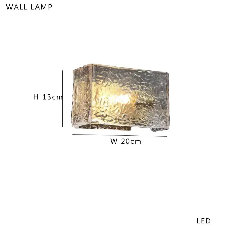Rectangular wall lamp with textured translucent glass and warm LED light in vintage decorbites brown glass chandelier style