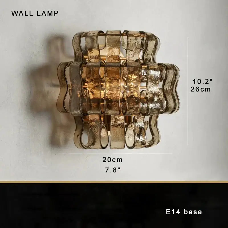 A vintage decorbites brown glass chandelier with textured amber-tinted glass and wavy layered design for dining room decor
