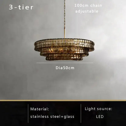 Vintage multi tier brown glass chandelier with golden textured glass and stainless steel frame for dining room decorbites brown glass