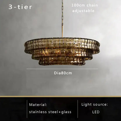 Vintage multi tier brown glass chandelier with warm amber mosaic design stainless steel frame and adjustable chain by decorbites brown glass