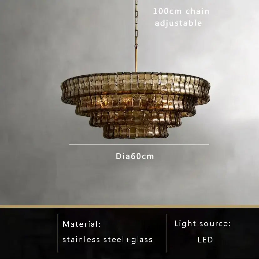 Vintage multi tier decorbites brown glass chandelier with amber glass and stainless steel frame for dining room decor