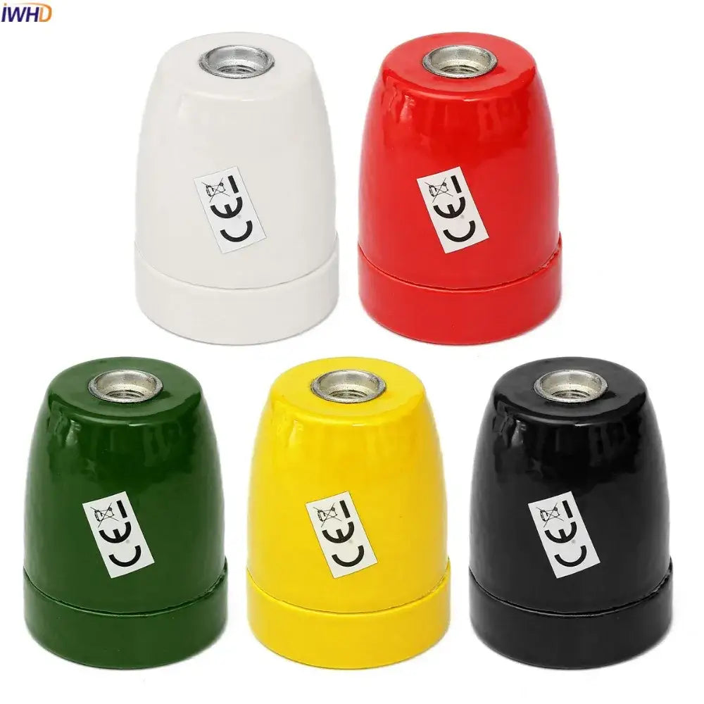 Set of five vintage multicolored e27 ceramics light bulb holders in ceramic lamp base for living room use