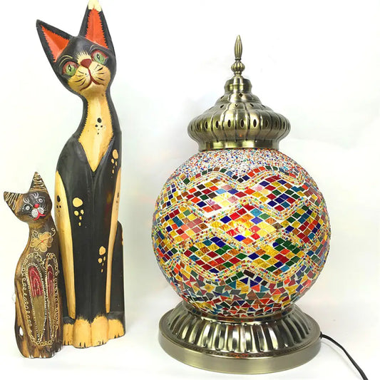 Vintage Multicolored Stained Glass Sphere Night Light Bedside Table Lamp - Yellow/Purple