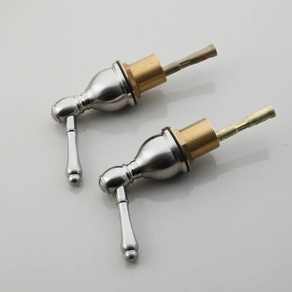 Pair of polished chrome and brass decorbites dual handle bathroom faucet handles with elegant curved design for sink tap