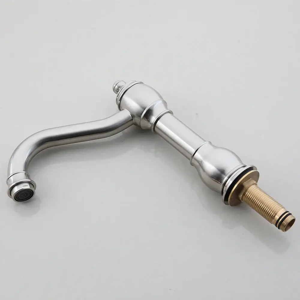 Shiny chrome-finished single-handle kitchen faucet with brass threaded base for vintage nickel decorbites dual handle tap