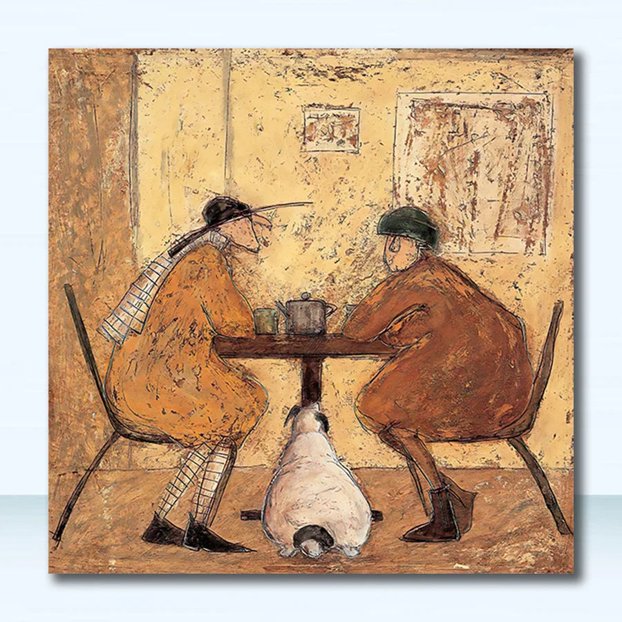 Vintage Nordic Abstract Landscape Dog Canvas Art
