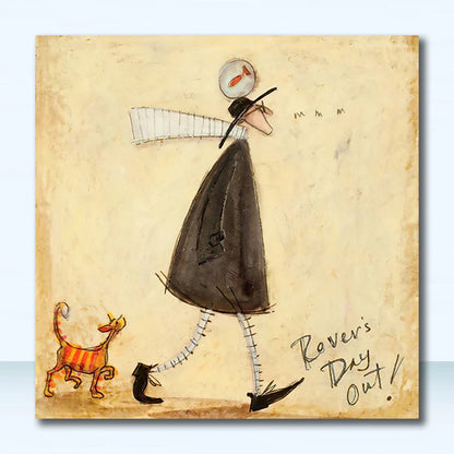 Vintage Nordic Abstract Landscape Dog Canvas Art