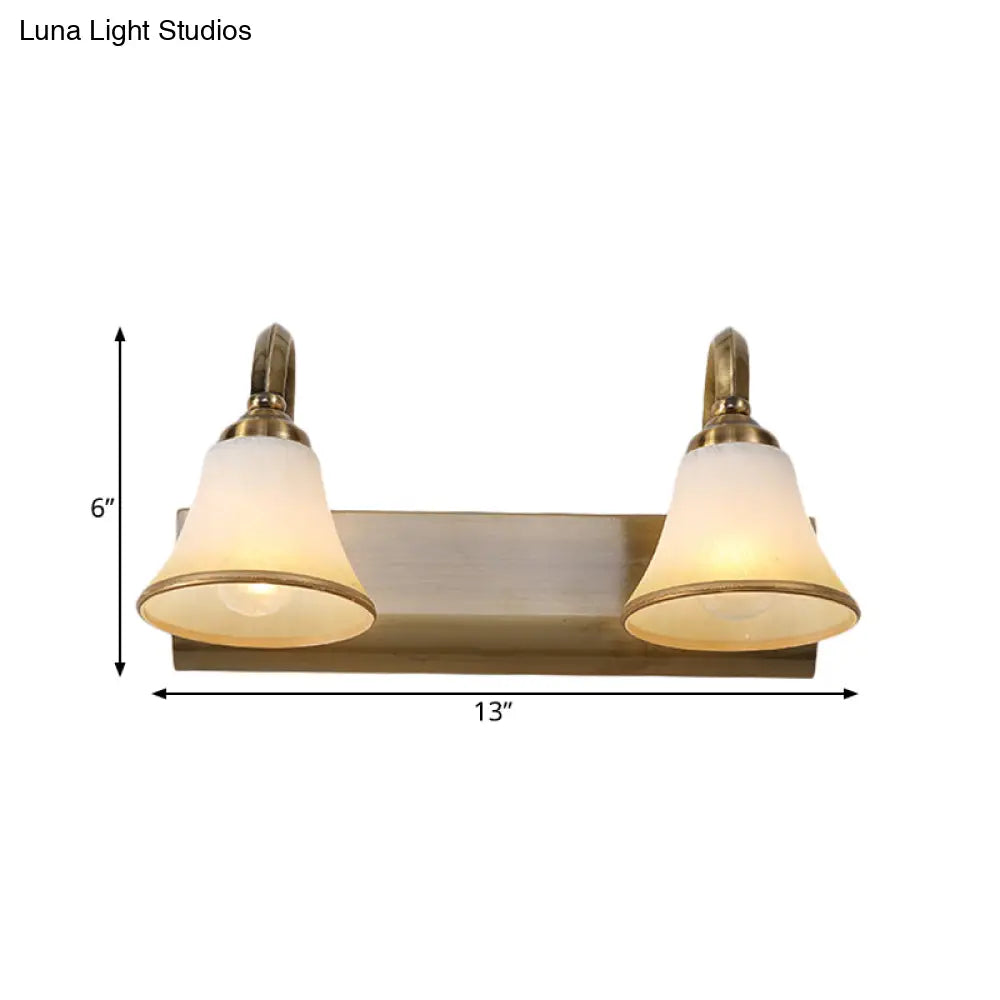 Vintage Opal Glass Bell Wall Mounted Vanity Sconce with Gold Finish and Metal Swooping Arm - 2/3/4 Bulbs Lighting