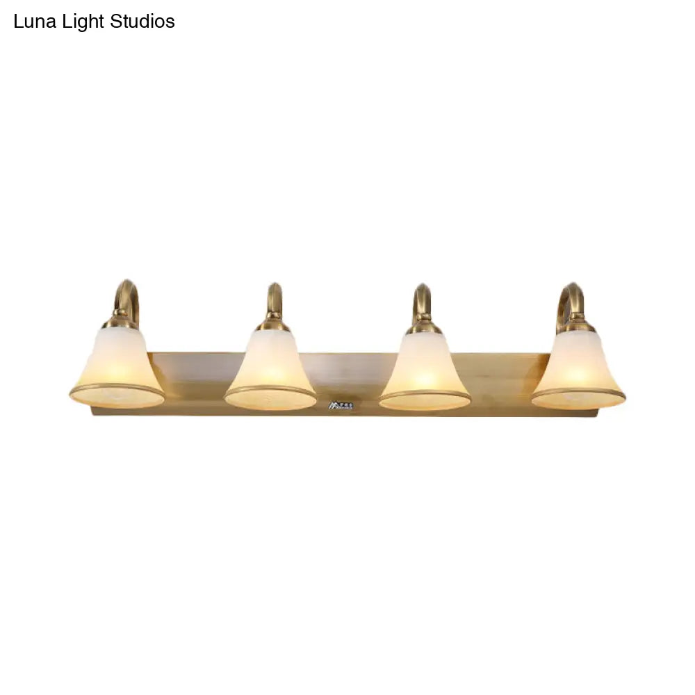 Vintage Opal Glass Bell Wall Mounted Vanity Sconce with Gold Finish and Metal Swooping Arm - 2/3/4 Bulbs Lighting