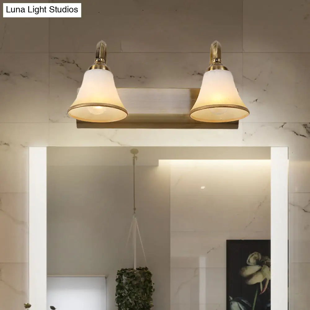 Vintage Opal Glass Bell Wall Mounted Vanity Sconce with Gold Finish and Metal Swooping Arm - 2/3/4 Bulbs Lighting