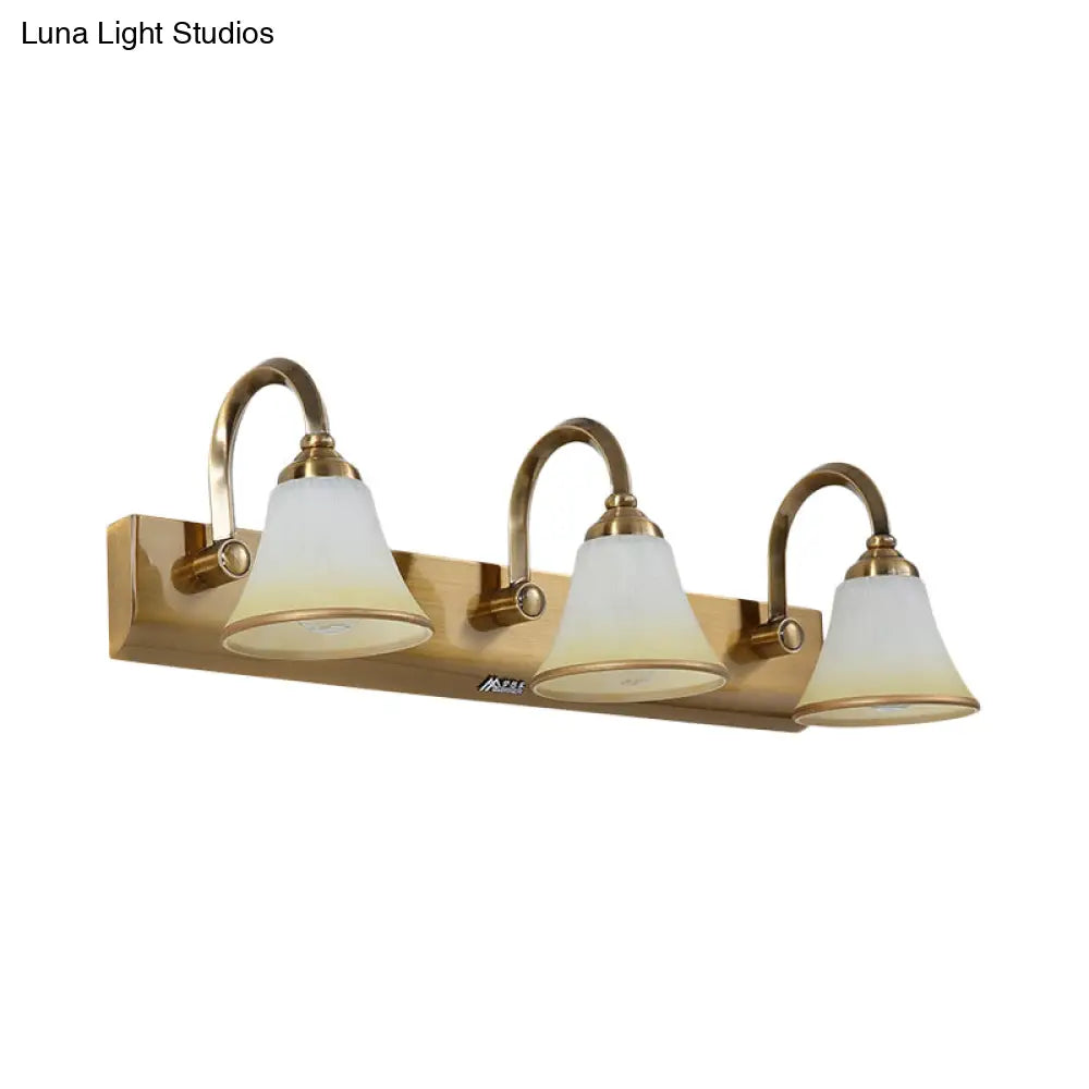 Vintage Opal Glass Bell Wall Mounted Vanity Sconce with Gold Finish and Metal Swooping Arm - 2/3/4 Bulbs Lighting