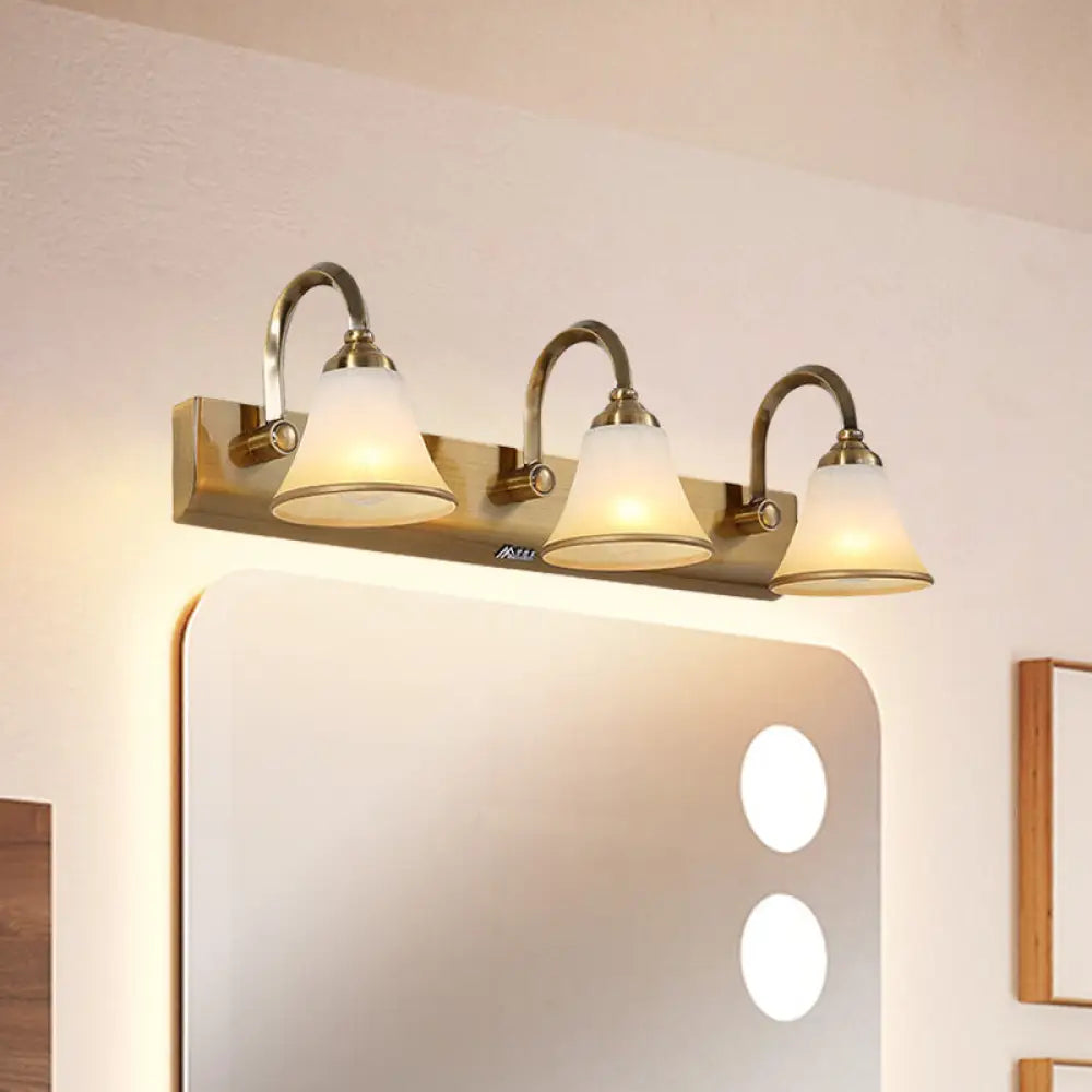 Vintage Opal Glass Bell Wall Mounted Vanity Sconce with Gold Finish and Metal Swooping Arm - 2/3/4 Bulbs Lighting