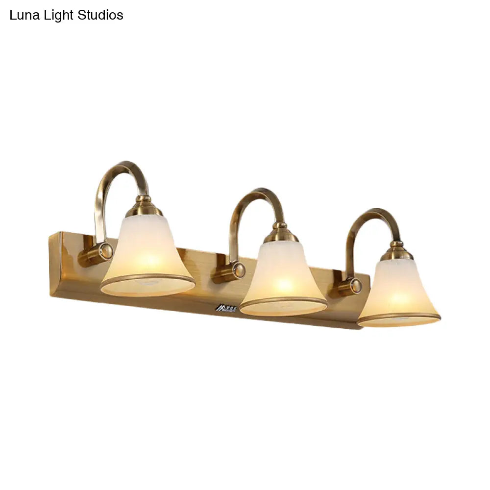 Vintage Opal Glass Bell Wall Mounted Vanity Sconce with Gold Finish and Metal Swooping Arm - 2/3/4 Bulbs Lighting