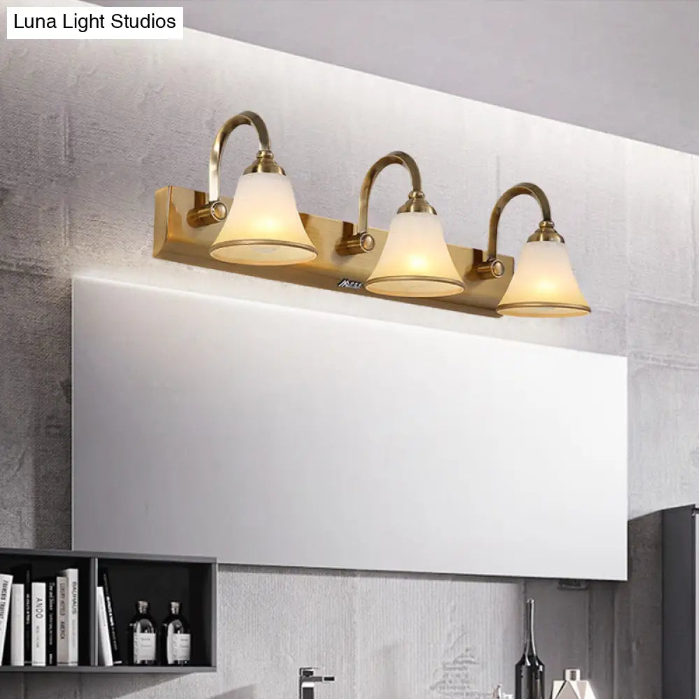 Vintage Opal Glass Bell Wall Mounted Vanity Sconce with Gold Finish and Metal Swooping Arm - 2/3/4 Bulbs Lighting