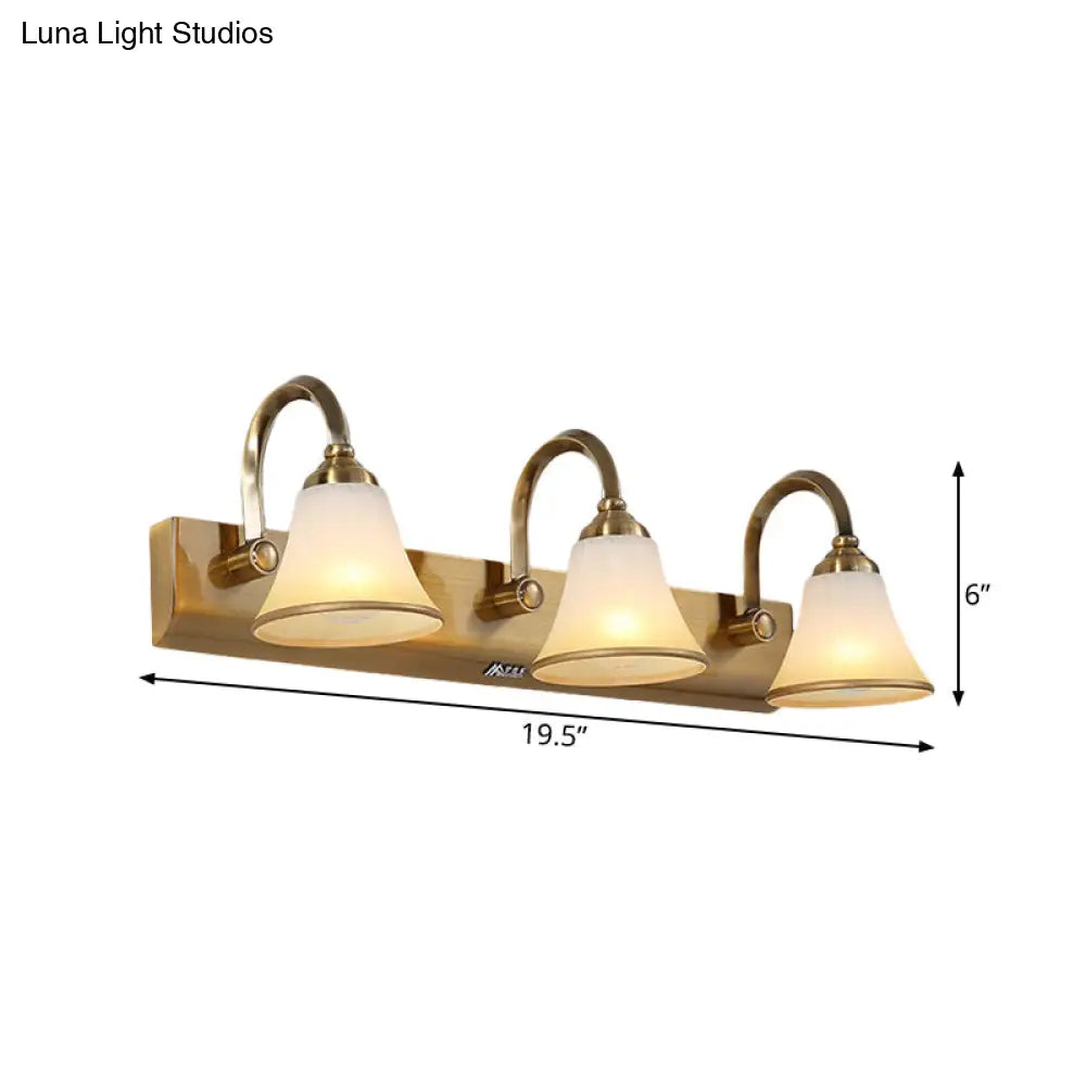 Vintage Opal Glass Bell Wall Mounted Vanity Sconce with Gold Finish and Metal Swooping Arm - 2/3/4 Bulbs Lighting