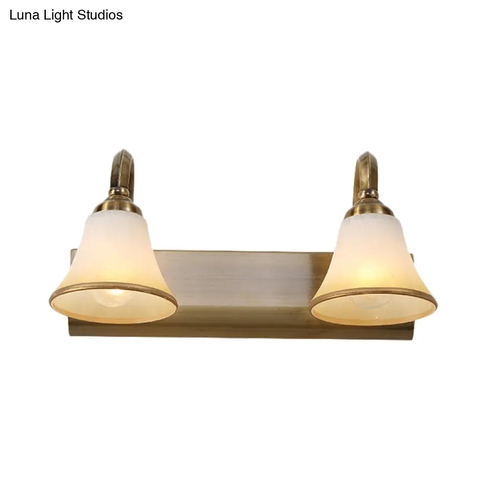 Vintage Opal Glass Bell Wall Mounted Vanity Sconce with Gold Finish and Metal Swooping Arm - 2/3/4 Bulbs Lighting